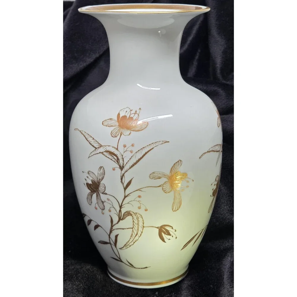 Vintage Reichenbach Fine China Porcelain Vase White and Gold Floral Lily Gilt Ur
